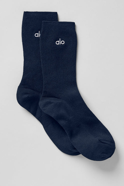 alo Men's Unisex Half-Crew Understated Sock - Navy