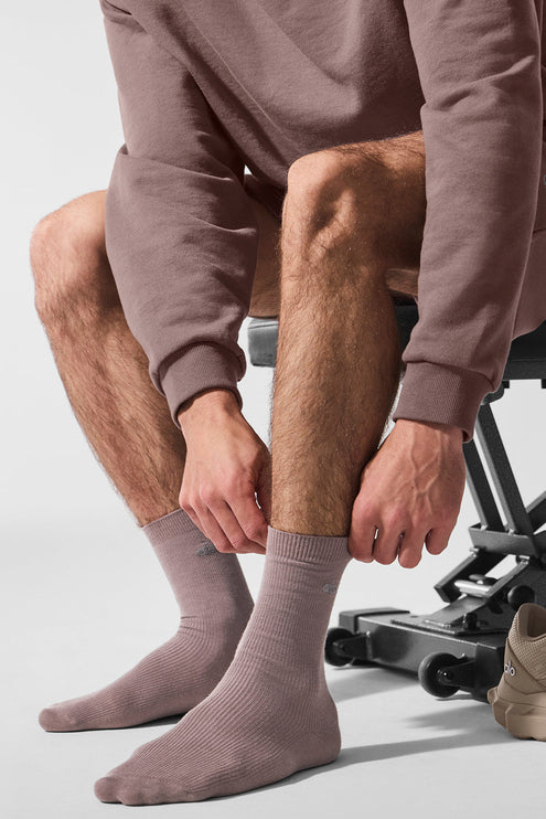 alo Men's Unisex Half-Crew Understated Sock - Mushroom