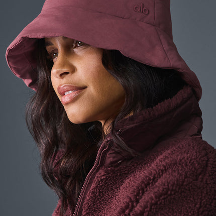 alo Men's Good Shade Puffer Bucket Hat - Burgundy Truffle