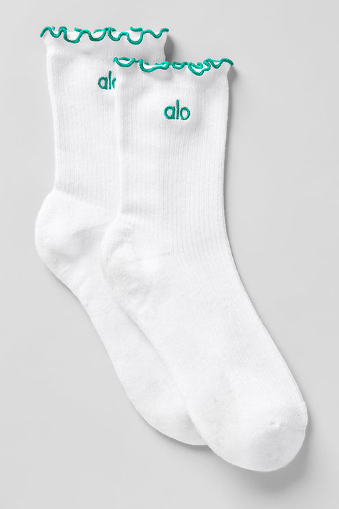 alo Women's Women's Lettuce Edge Sock - White/Spruce Green