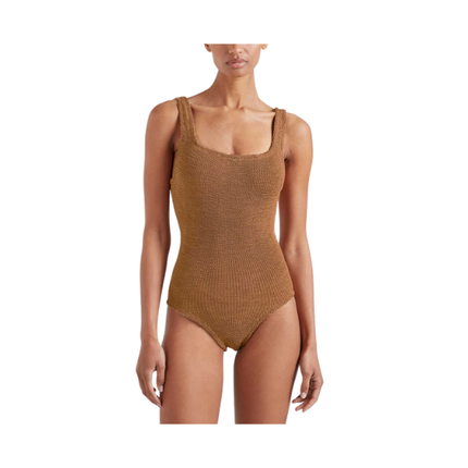 HUNZA G Women's Coverage Square Neck Swim Metallic Cocoa