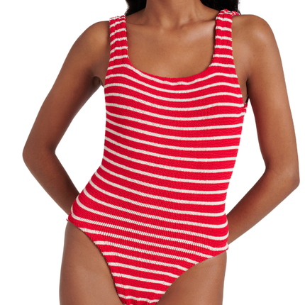 HUNZA G Women's Square Neck Swim Stripes Red