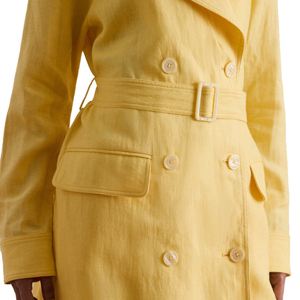 Polo Ralph Lauren Women's Double-Breasted Linen Trench Coat Lemon Sorbet