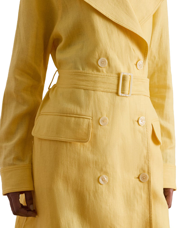 Polo Ralph Lauren Women's Double-Breasted Linen Trench Coat Lemon Sorbet