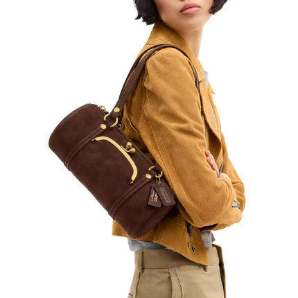 Coach Women's Kisslock Barrel Bag 28 Brass/Dark Chocolate