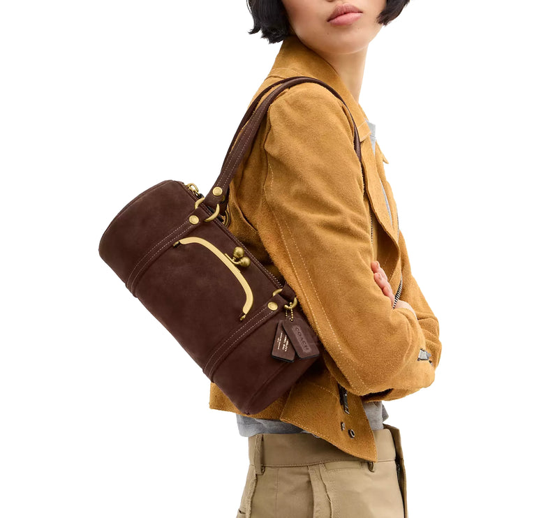 Coach Women's Kisslock Barrel Bag 28 Brass/Dark Chocolate
