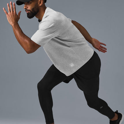 alo Men's Double Take Short Sleeve - Athletic Heather Grey