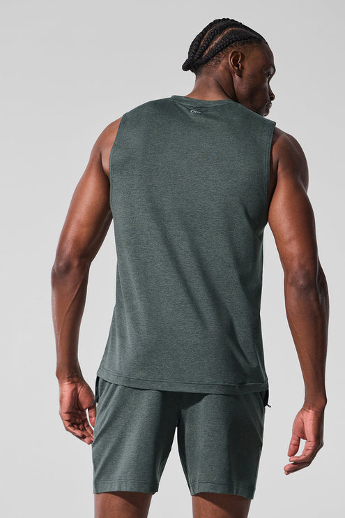 alo Men's Conquer Muscle Tank - Charcoal Green Heather