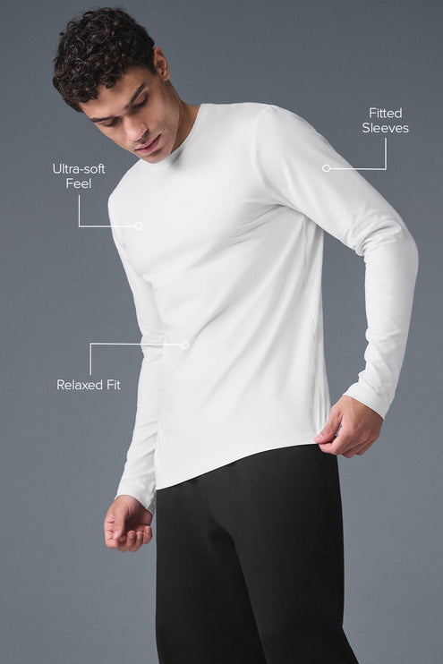 alo Men's Conquer Reform Crewneck Long Sleeve - White