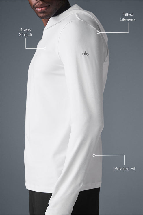 alo Men's Conquer Reform Long Sleeve With Hood - White