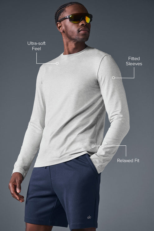 alo Men's Conquer Reform Crewneck Long Sleeve - Athletic Heather Grey