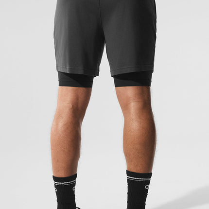alo Men's Conquer React 2-In-1 Performance Short - Anthracite/Black