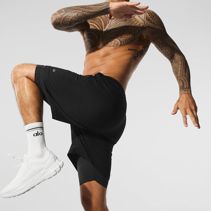 alo Men's Conquer React 2-In-1 Performance Short - Black/Black