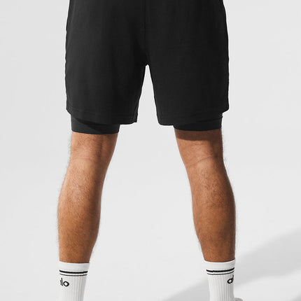 alo Men's Conquer React 2-In-1 Performance Short - Black/Black