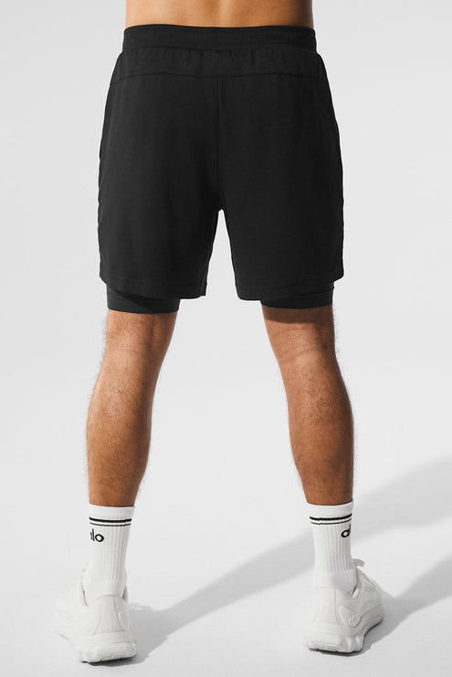 alo Men's Conquer React 2-In-1 Performance Short - Black/Black