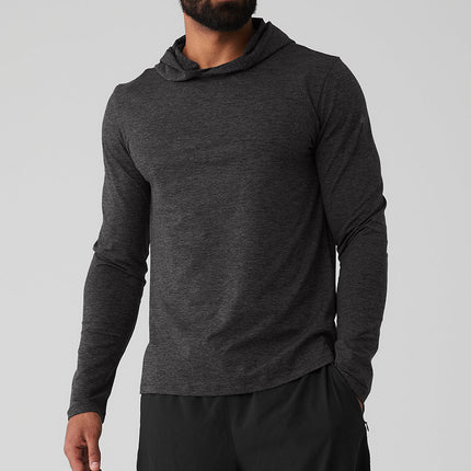 alo Men's Conquer Reform Long Sleeve With Hood - Dark Heather Grey