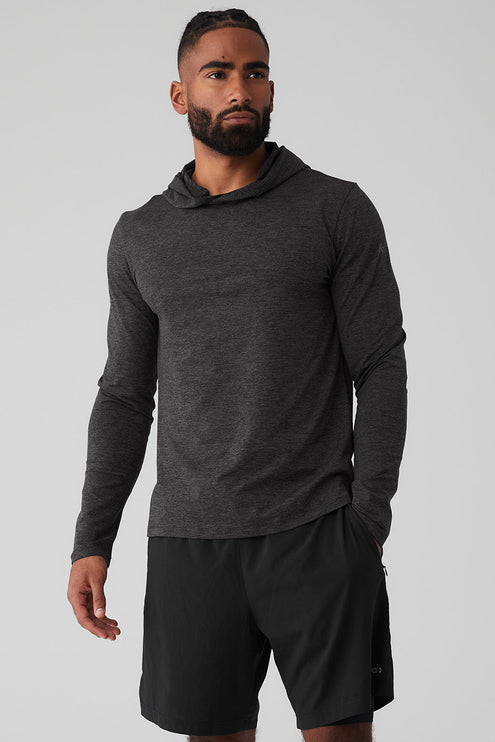 alo Men's Conquer Reform Long Sleeve With Hood - Dark Heather Grey