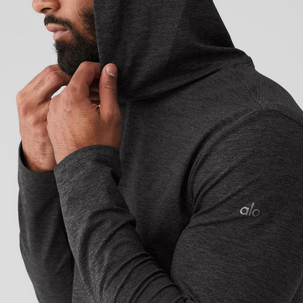 alo Men's Conquer Reform Long Sleeve With Hood - Dark Heather Grey