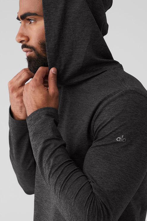 alo Men's Conquer Reform Long Sleeve With Hood - Dark Heather Grey