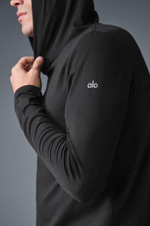 alo Men's Conquer Reform Long Sleeve With Hood - Black