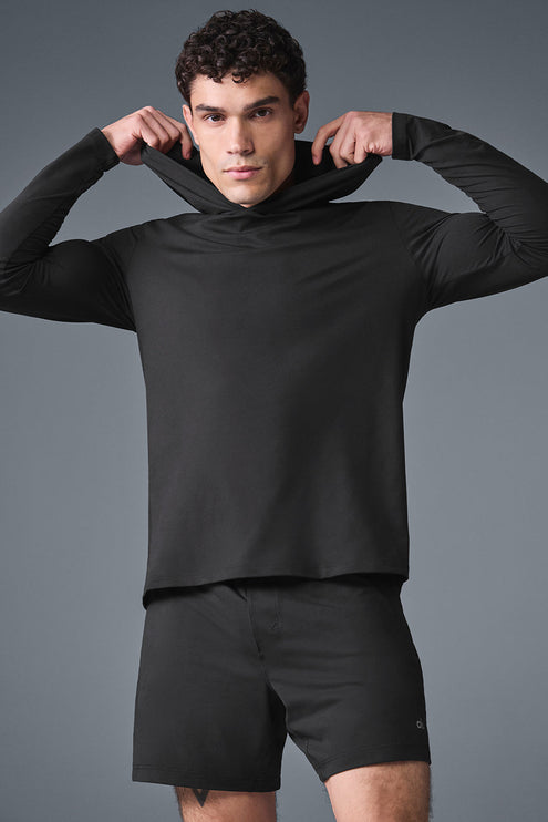 alo Men's Conquer Reform Long Sleeve With Hood - Black