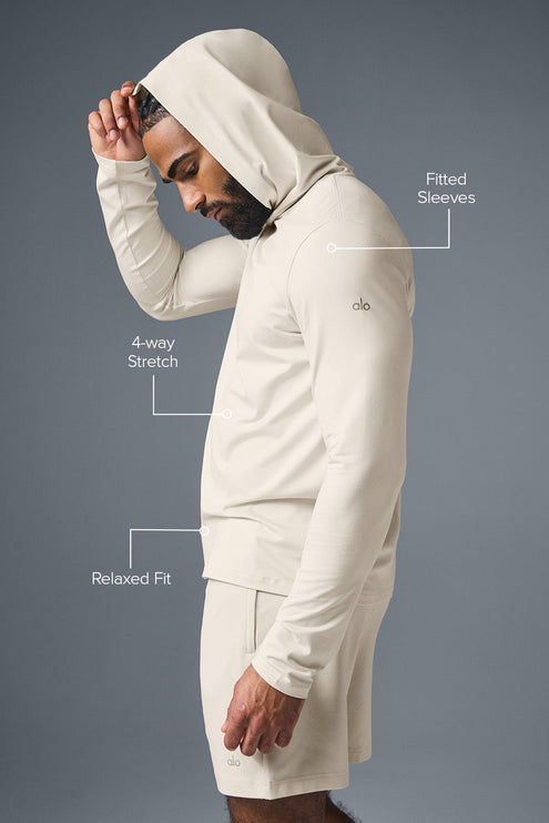 alo Men's Conquer Reform Long Sleeve With Hood - Bone