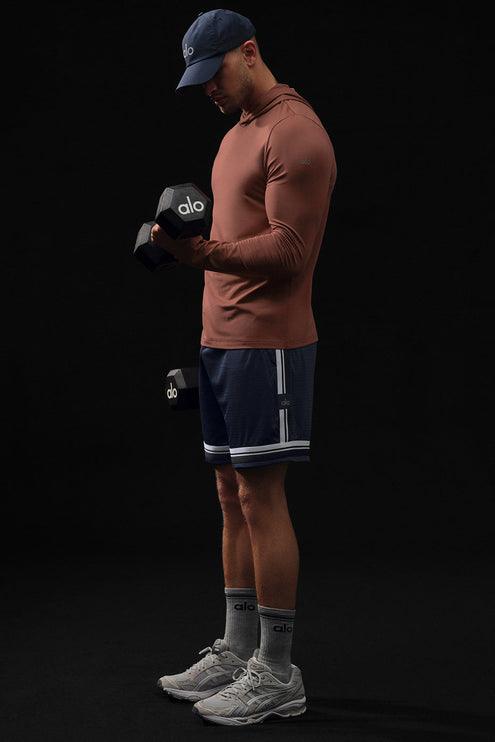 alo Men's Conquer Reform Long Sleeve With Hood - Chestnut