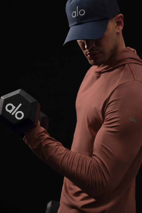 alo Men's Conquer Reform Long Sleeve With Hood - Chestnut