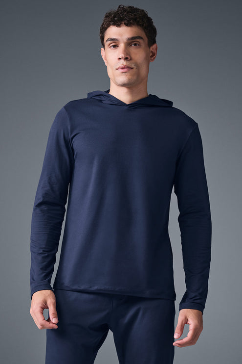 alo Men's Conquer Reform Long Sleeve With Hood - Navy