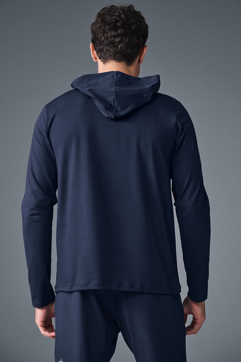 alo Men's Conquer Reform Long Sleeve With Hood - Navy