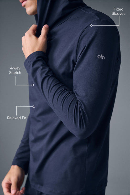 alo Men's Conquer Reform Long Sleeve With Hood - Navy