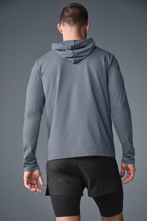 alo Men's Conquer Reform Long Sleeve With Hood - Steel Grey