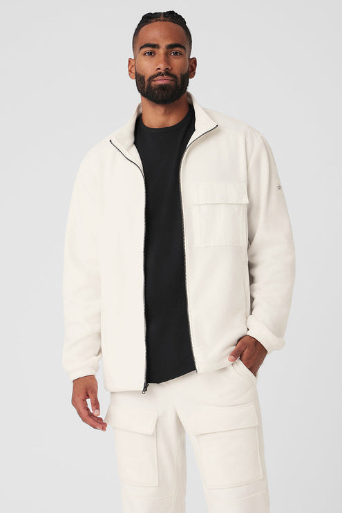 alo Men's Polar Fleece Ridge Full Zip Jacket - Ivory
