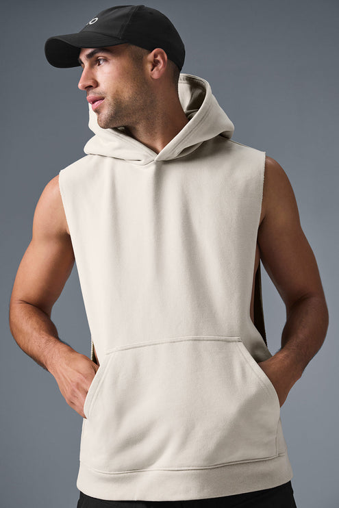 alo Men's Renown Sleeveless Hoodie - Bone