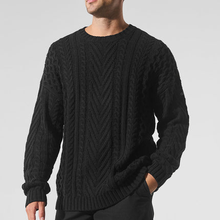 alo Men's Cable Knit Crew Neck Sweater - Black