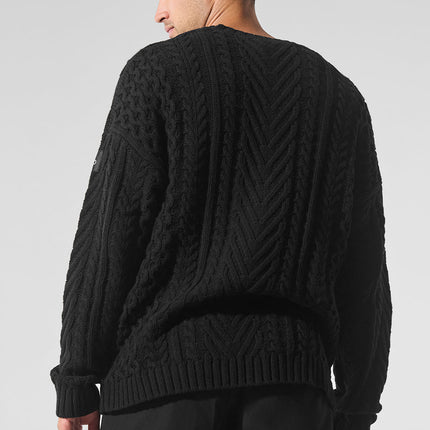 alo Men's Cable Knit Crew Neck Sweater - Black