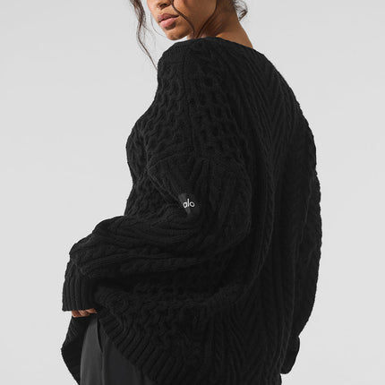 alo Women's Cable Knit Crew Neck Sweater - Black