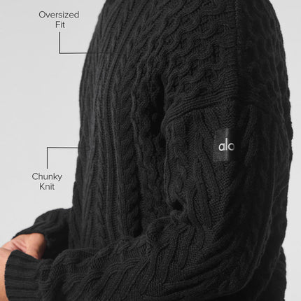 alo Men's Cable Knit Crew Neck Sweater - Black
