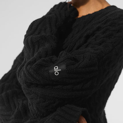 alo Women's Cable Knit Crew Neck Sweater - Black