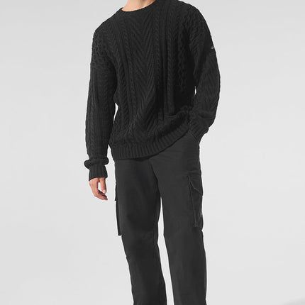 alo Men's Cable Knit Crew Neck Sweater - Black