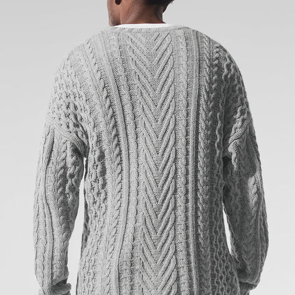 alo Men's Cable Knit Crew Neck Sweater - Athletic Heather Grey