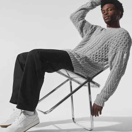 alo Men's Cable Knit Crew Neck Sweater - Athletic Heather Grey