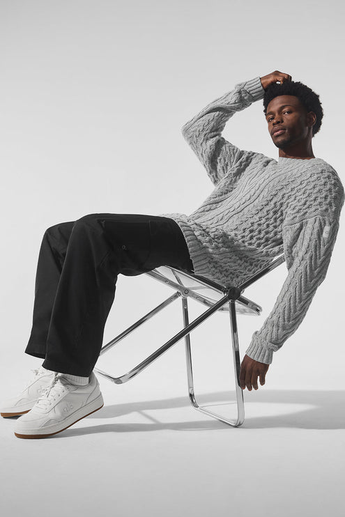 alo Men's Cable Knit Crew Neck Sweater - Athletic Heather Grey