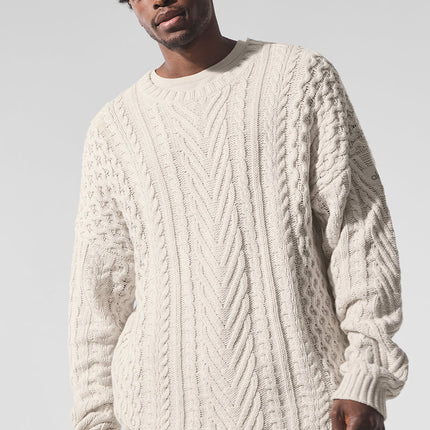 alo Men's Cable Knit Crew Neck Sweater - Bone
