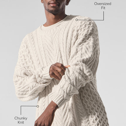 alo Men's Cable Knit Crew Neck Sweater - Bone