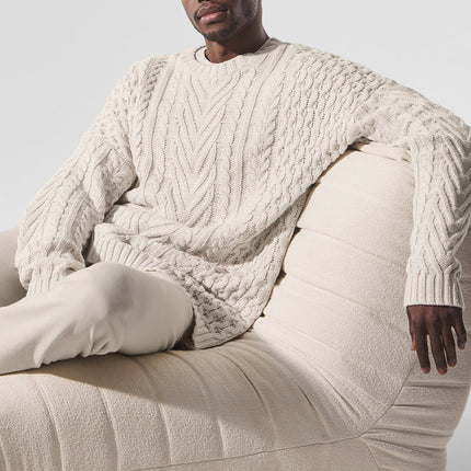 alo Men's Cable Knit Crew Neck Sweater - Bone