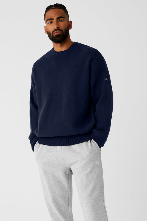 alo Men's Scholar Crew Neck Sweater - Navy