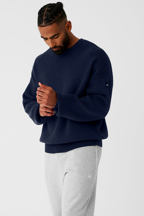 alo Men's Scholar Crew Neck Sweater - Navy