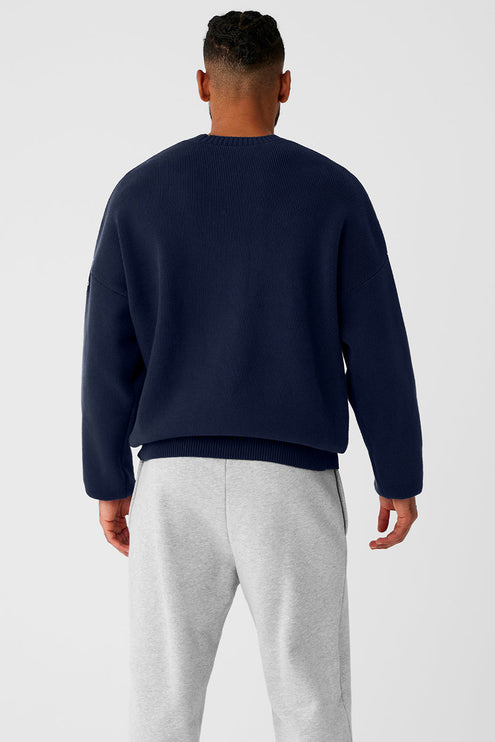 alo Men's Scholar Crew Neck Sweater - Navy