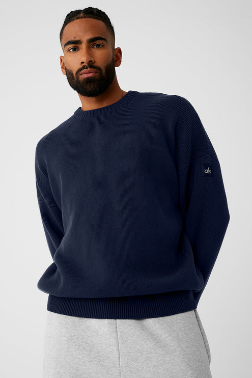 alo Men's Scholar Crew Neck Sweater - Navy